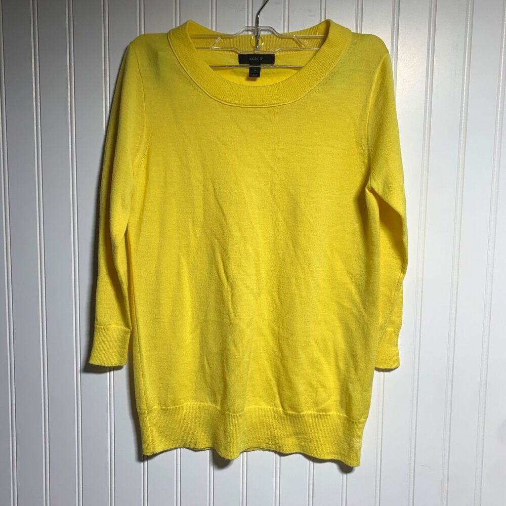 J. Crew Merino Wool Crew Neck Sweater Yellow 3/4 Sleeve Size XS